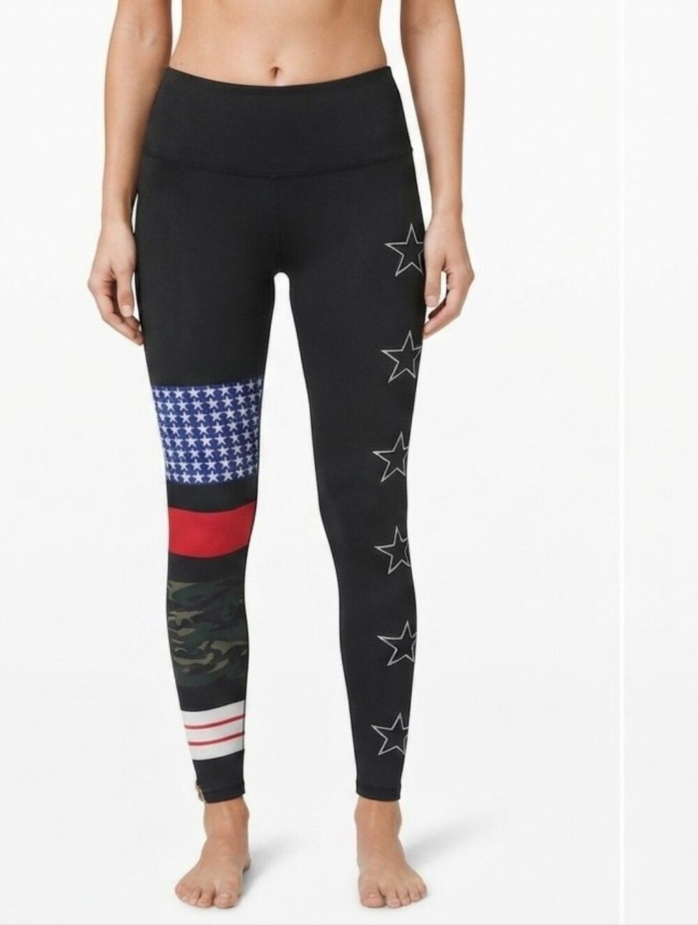 Noli Yoga Rebel Legging Asymmetric Americana Star Camo Workout Pants Medium